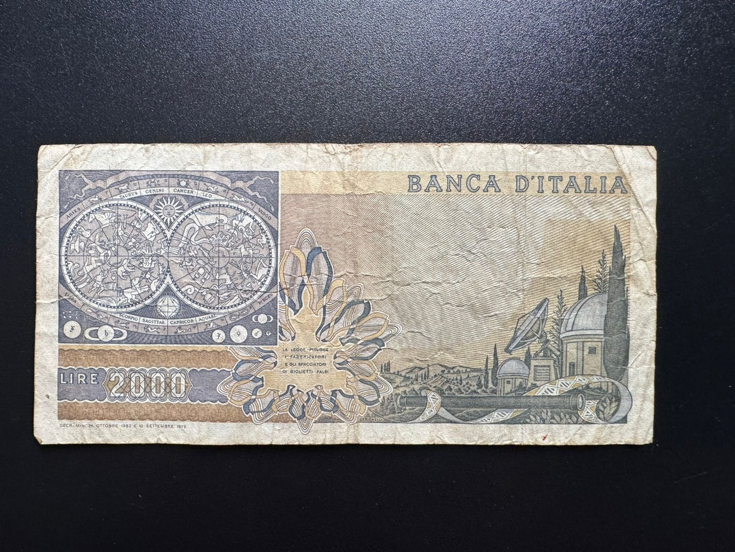 Italy 2000 Lire Banknote 1983 old Circulated ITL Paper Money Bank Bills P-103
