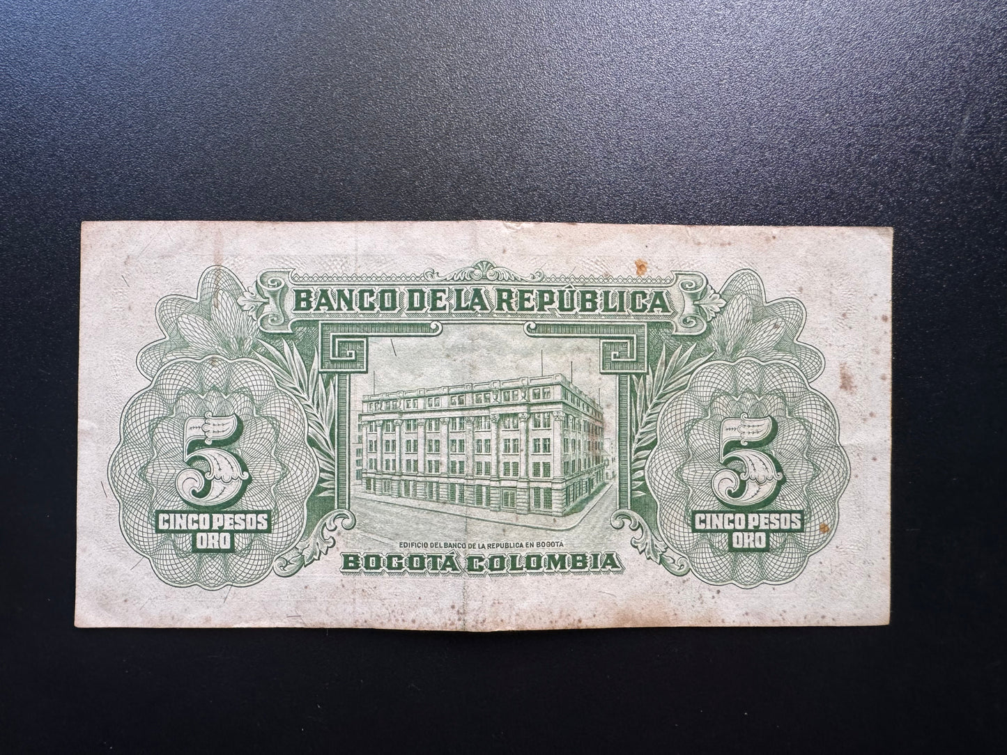 Colombia 5 Pesos Banknote 1953 Old Circulated Paper Money Bank Bill P-399