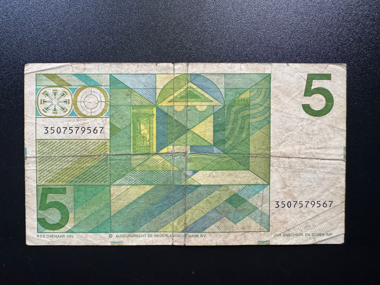 Netherlands 5 Guldens Banknote 1973 Old Circulated Paper Money Bank Bill P-95