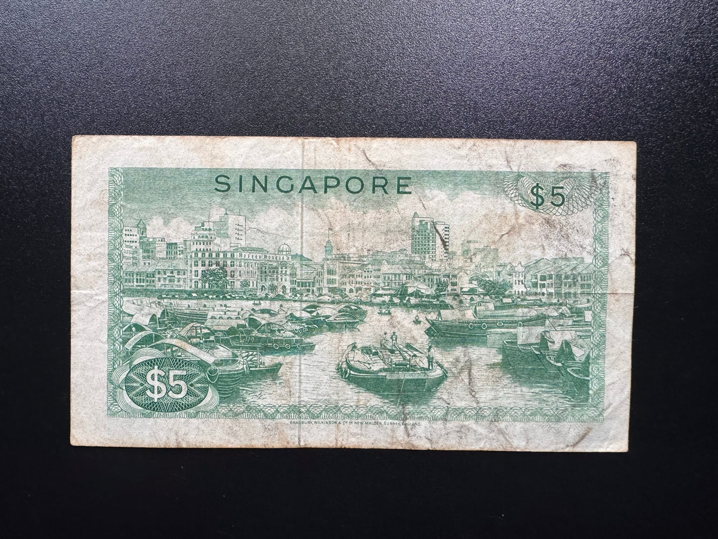 Singapore 5 Dollar Banknote 1967-1972 Old Circulated Paper Money Bank Bill P-2d