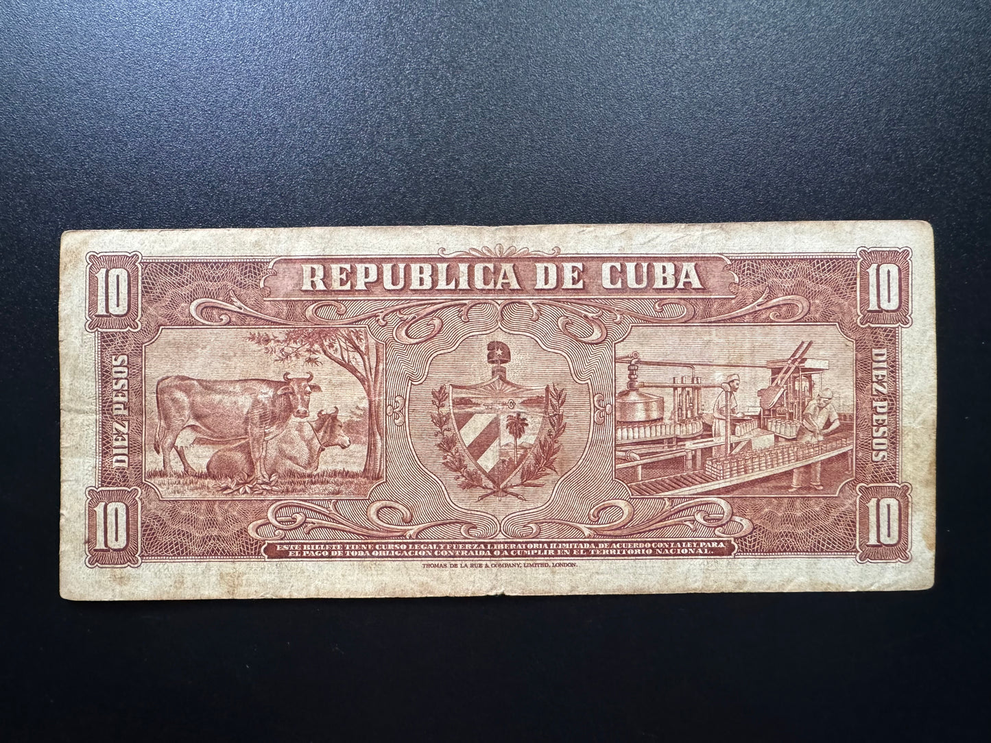 Cuba 10 Peso Banknote 1958 Old Circulated Banknote Bank Bill P-88b