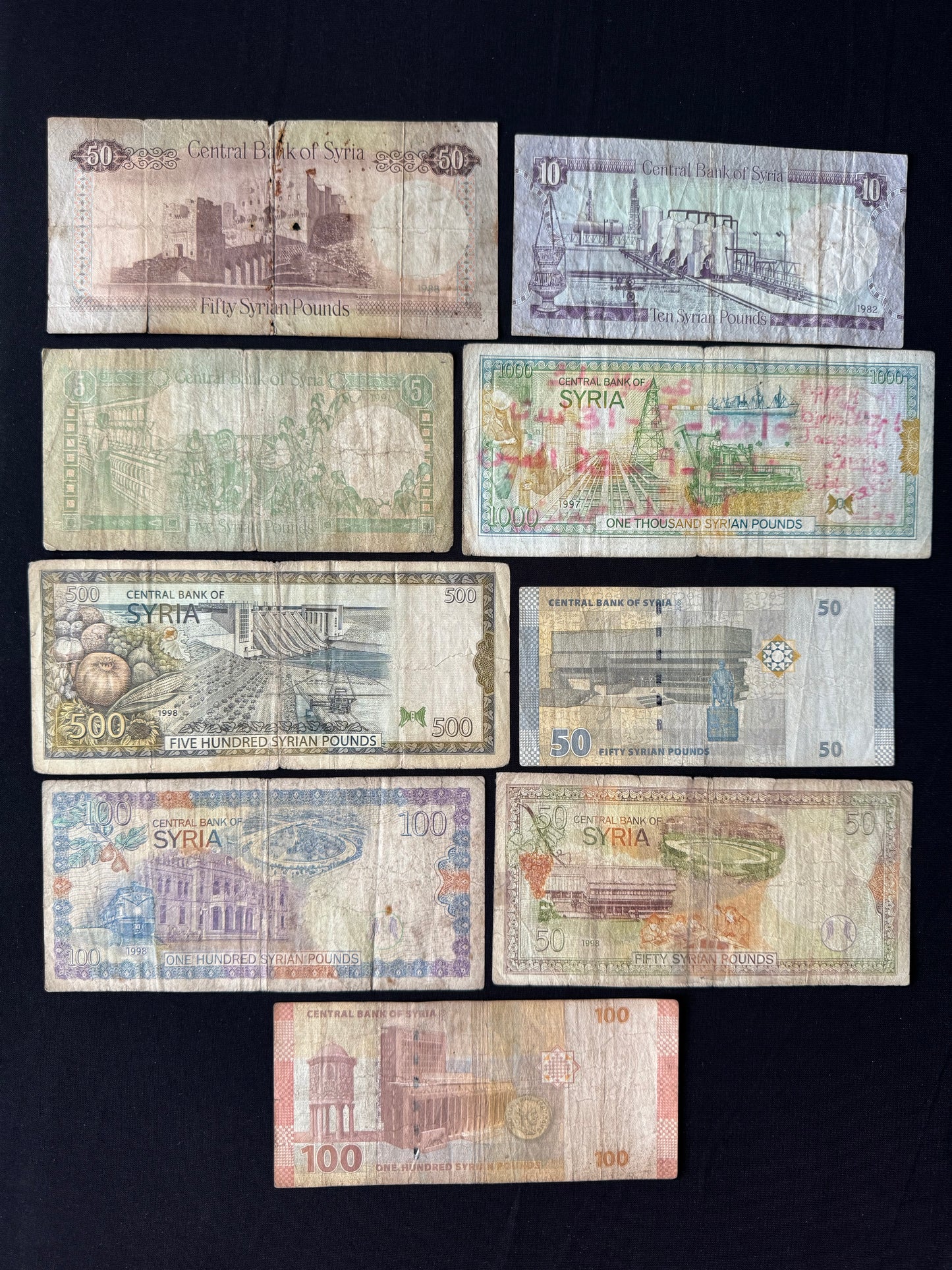Syria Pounds Different type Banknotes Old Bank bills Paper Money 9pcs / Lot
