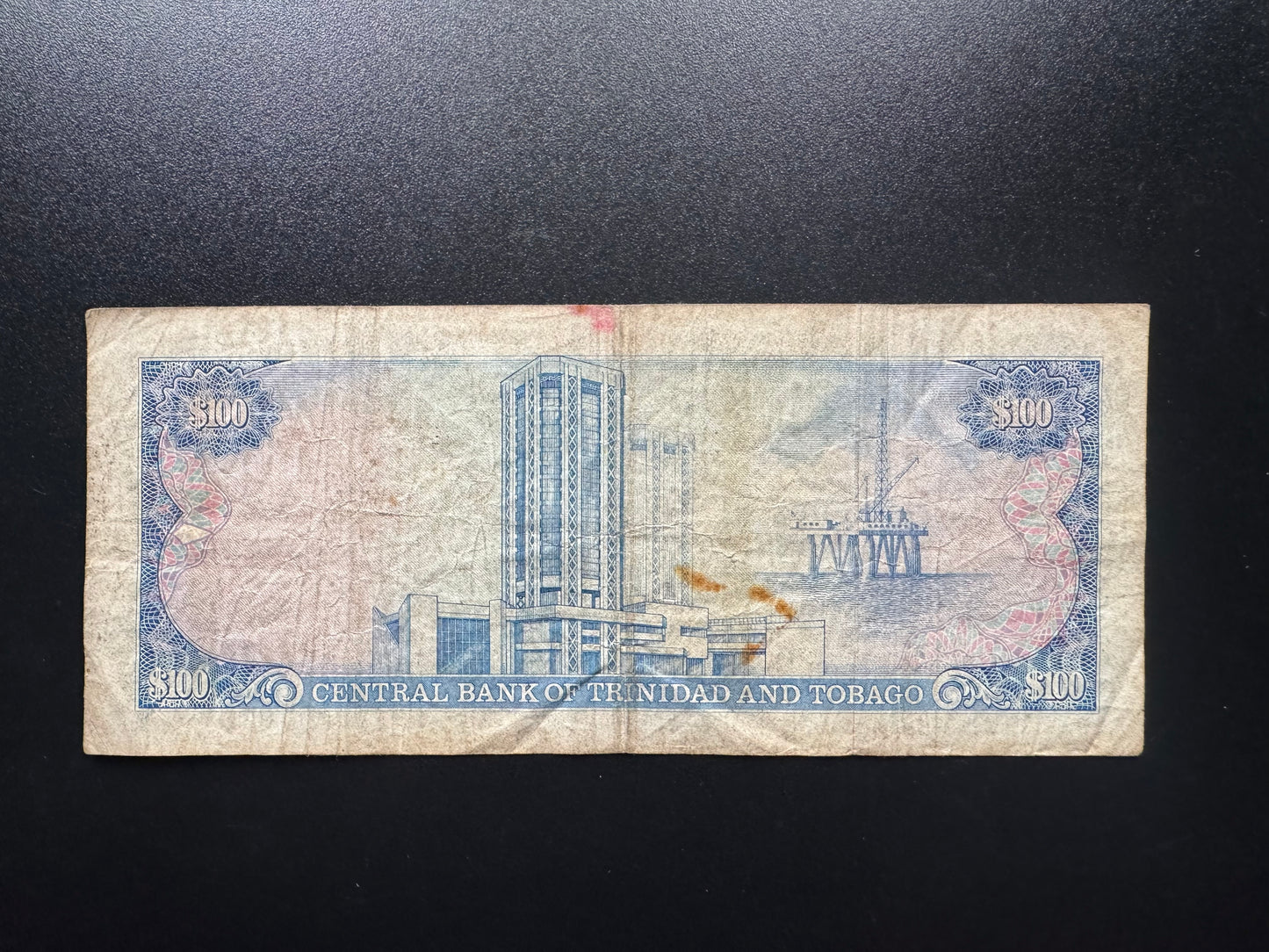 Trinidad & Tobago 100 Dollar Banknote 1985 Old Rare Date Signed: N. Hareward Bill