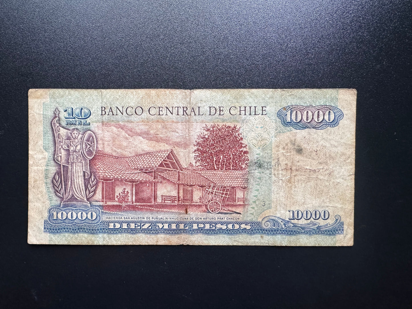 Chile 10000 Pesos Banknote 2001 Old Circulated Rare Date Paper Bank Bill P-157