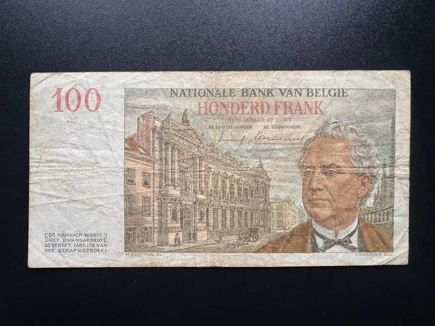 Belgium 100 Francs Banknote 1958 old Circulated Paper Money Bank Bill KM-129