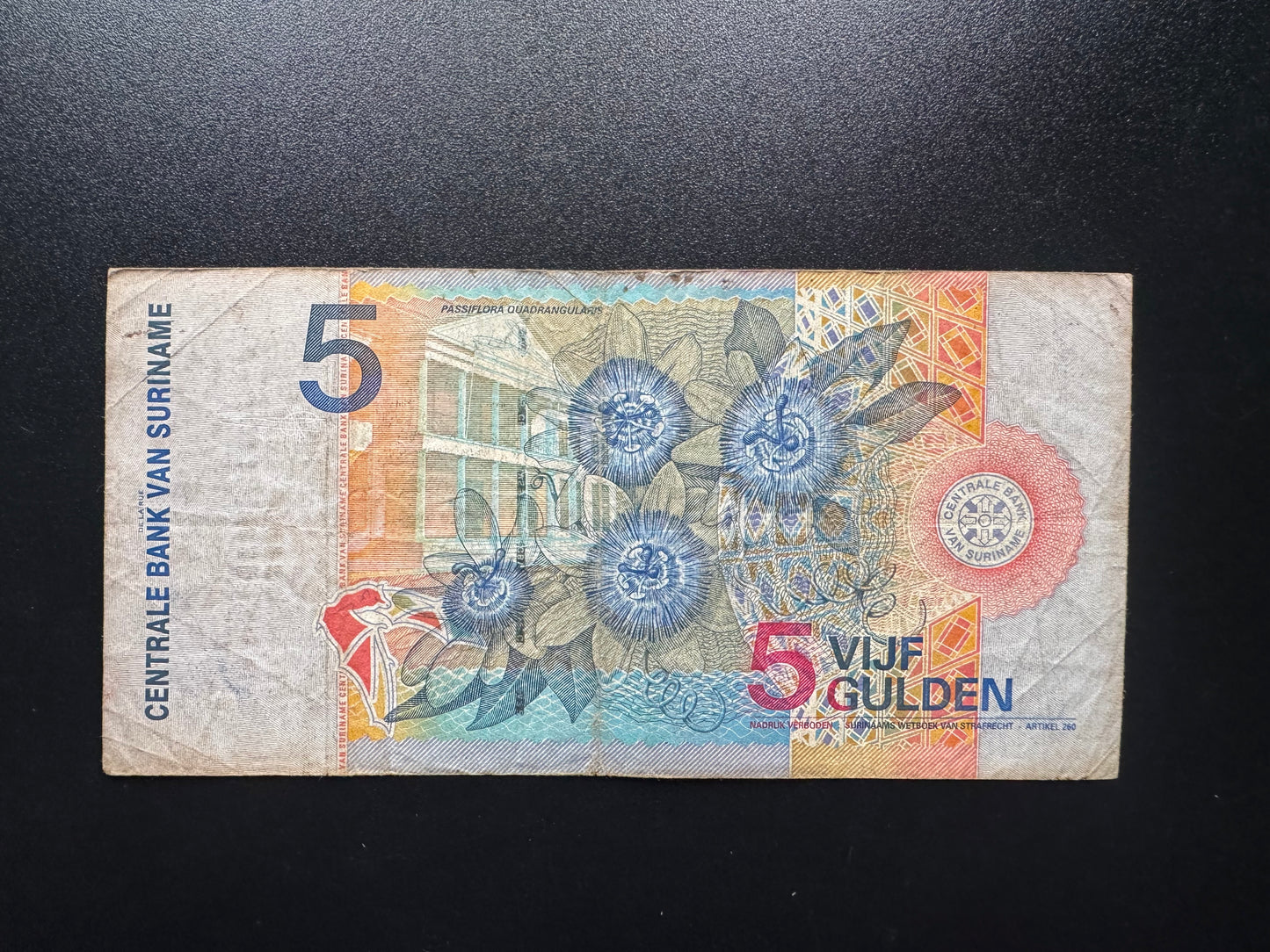 Suriname 5 Gulden Banknote 2000 Rare ZZ Replacement Low S/N Number 001331 Bill