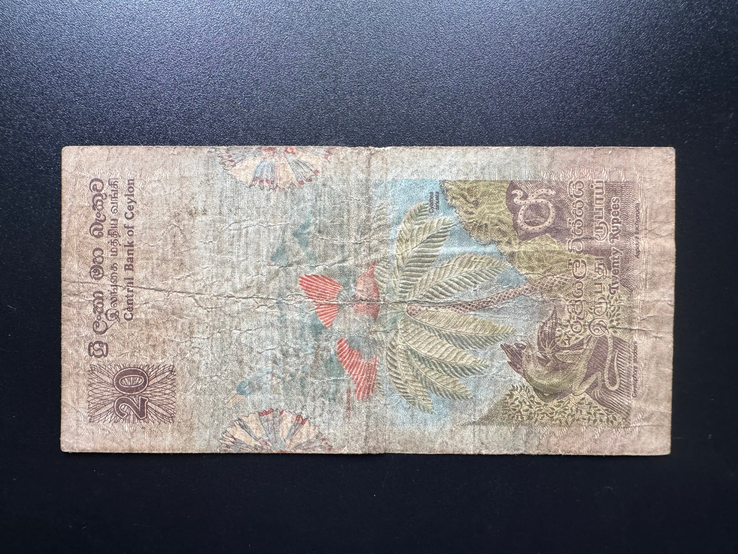 Ceylon 20 Rupees Banknotes 1979 Old Rare fauna floral series Bank Bills P-86
