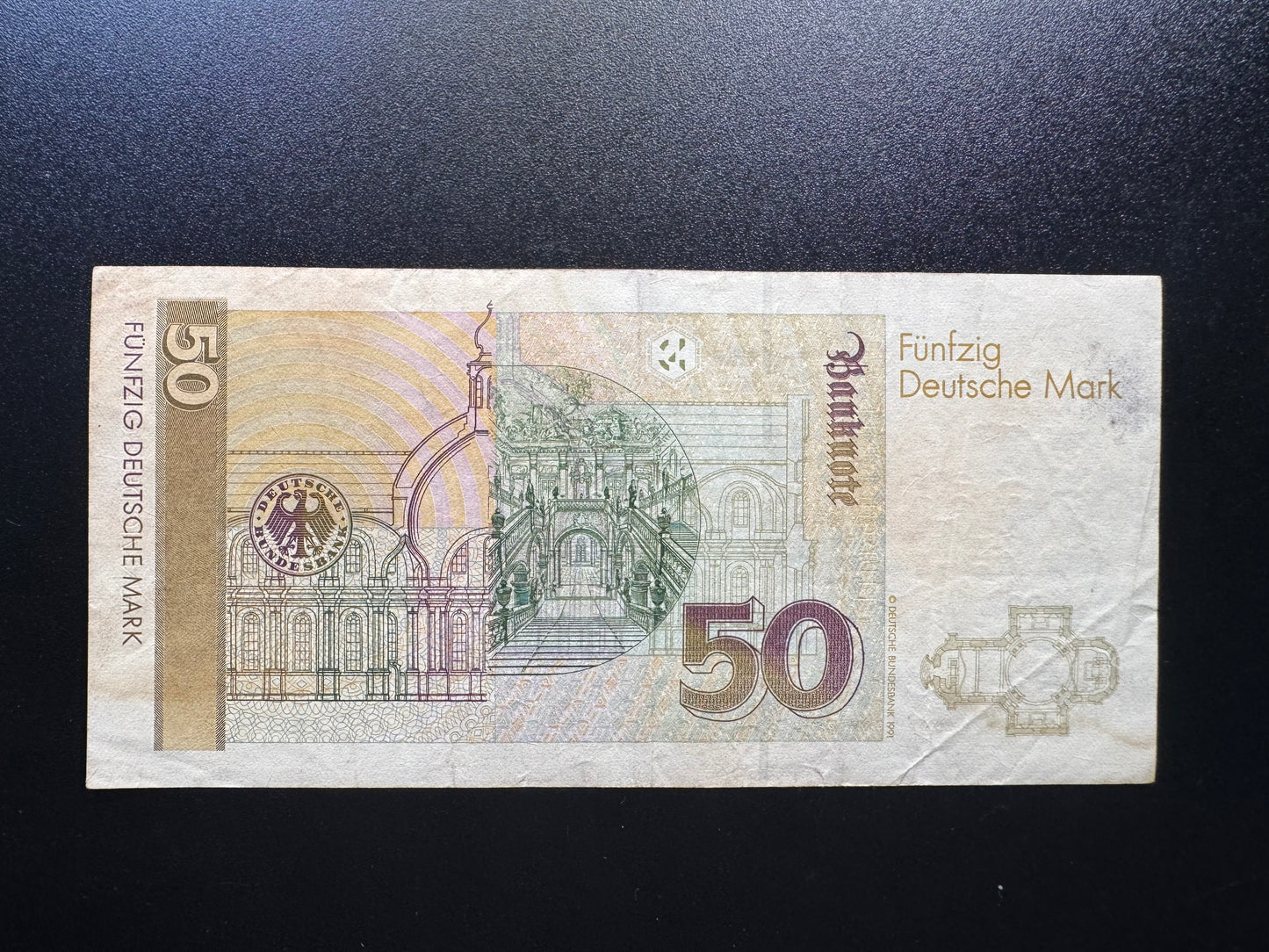 Germany 50 Mark Banknote 1991 Vintage Old Circulated Paper Money Bank Bill P-40b