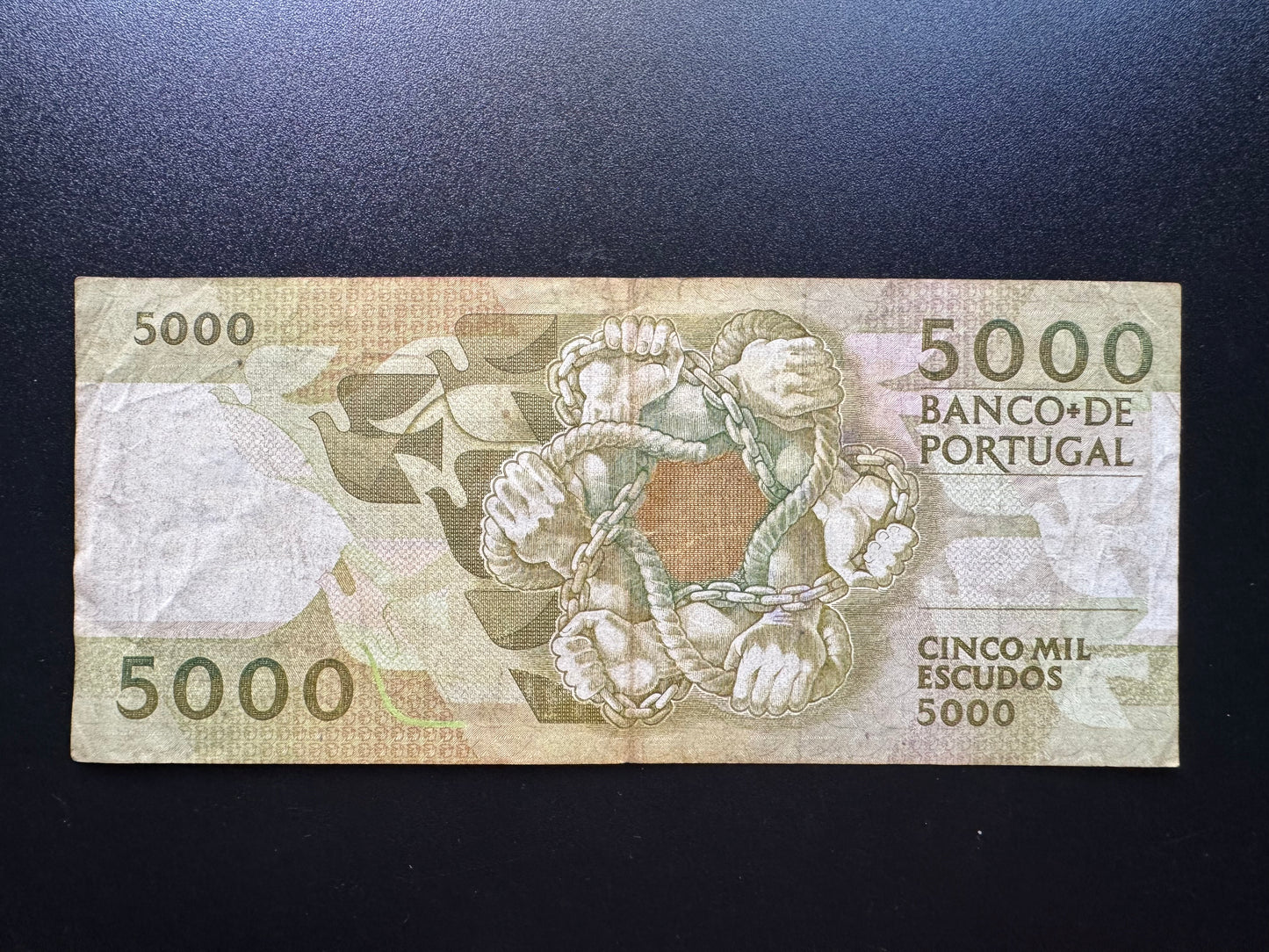 Portugal 5000 Escudos Banknote 1988 Old Circulated Paper Bank Bill p-184a(2)