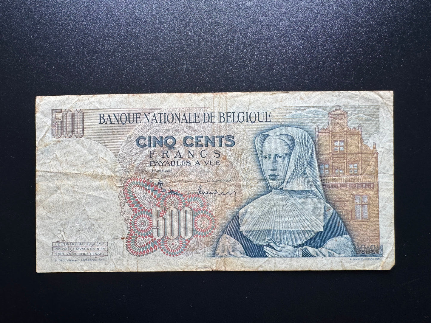 Belgium 500 Francs Banknote 1971 old Circulated Paper Money Bank Bill P-135b