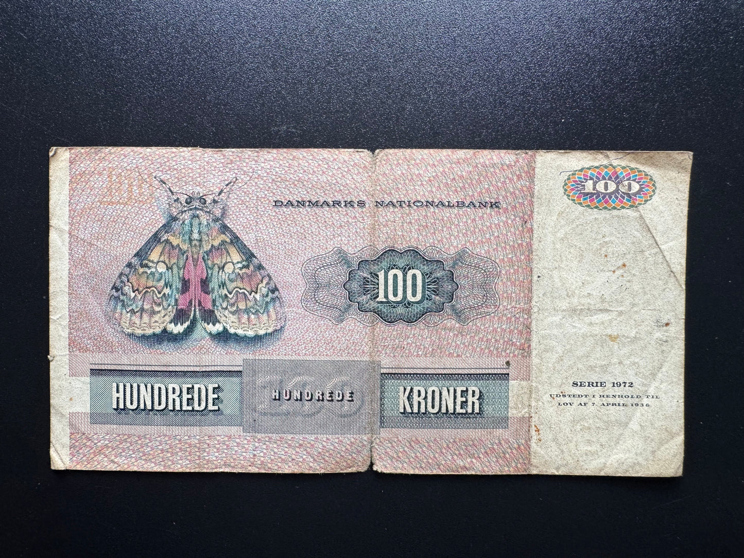 Denmark 100 Kroner Banknote 1972 Old Circulated Paper Money Bank Bill P-51