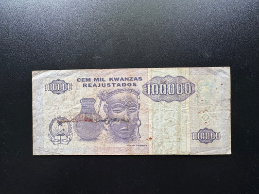 Angola 100 000 Kwanzas Banknote 1995 Old Circulated Paper Bank Bills P-139