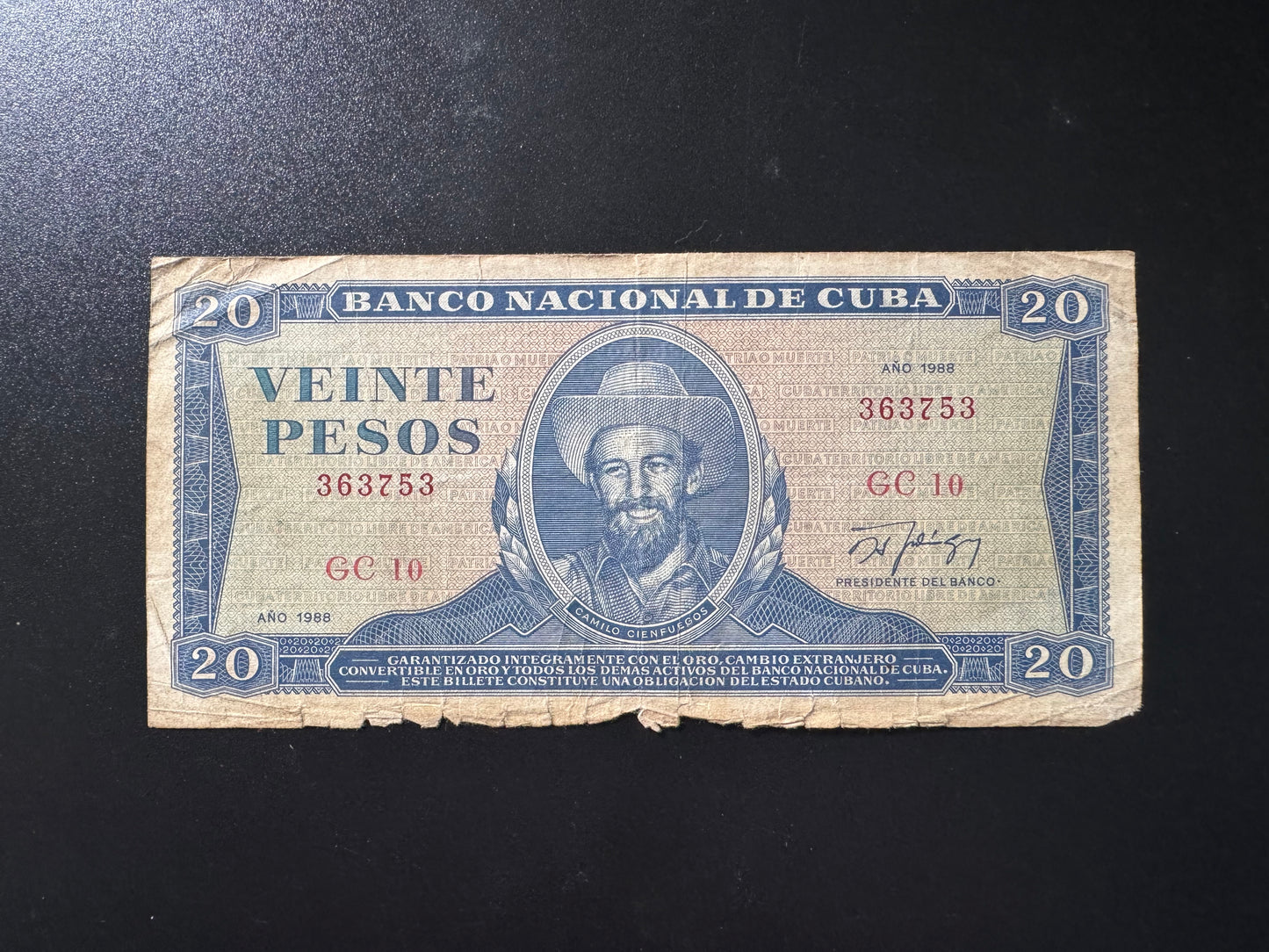 Cuba 20 Pesos Banknote 1988 Old Circulated Banknote Bank Bill P-105d