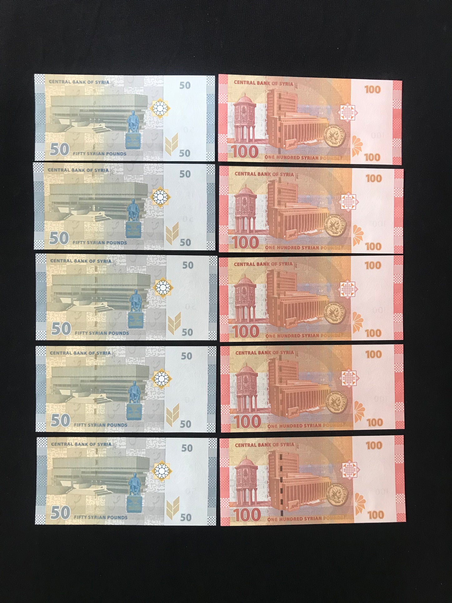 Syria 50 & 100 Pounds Banknotes UNC Bank bills Paper Money P-112 & P-113 10 Pcs/ Lot