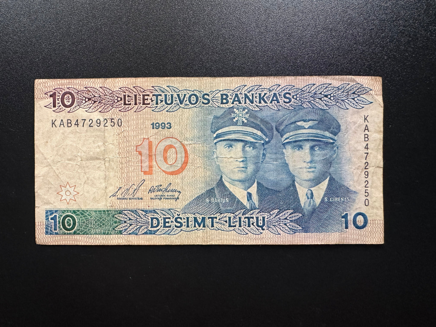 Lithuania 10 Litas Banknote 1993 Old Circulated Paper Money Bank Bill P-56