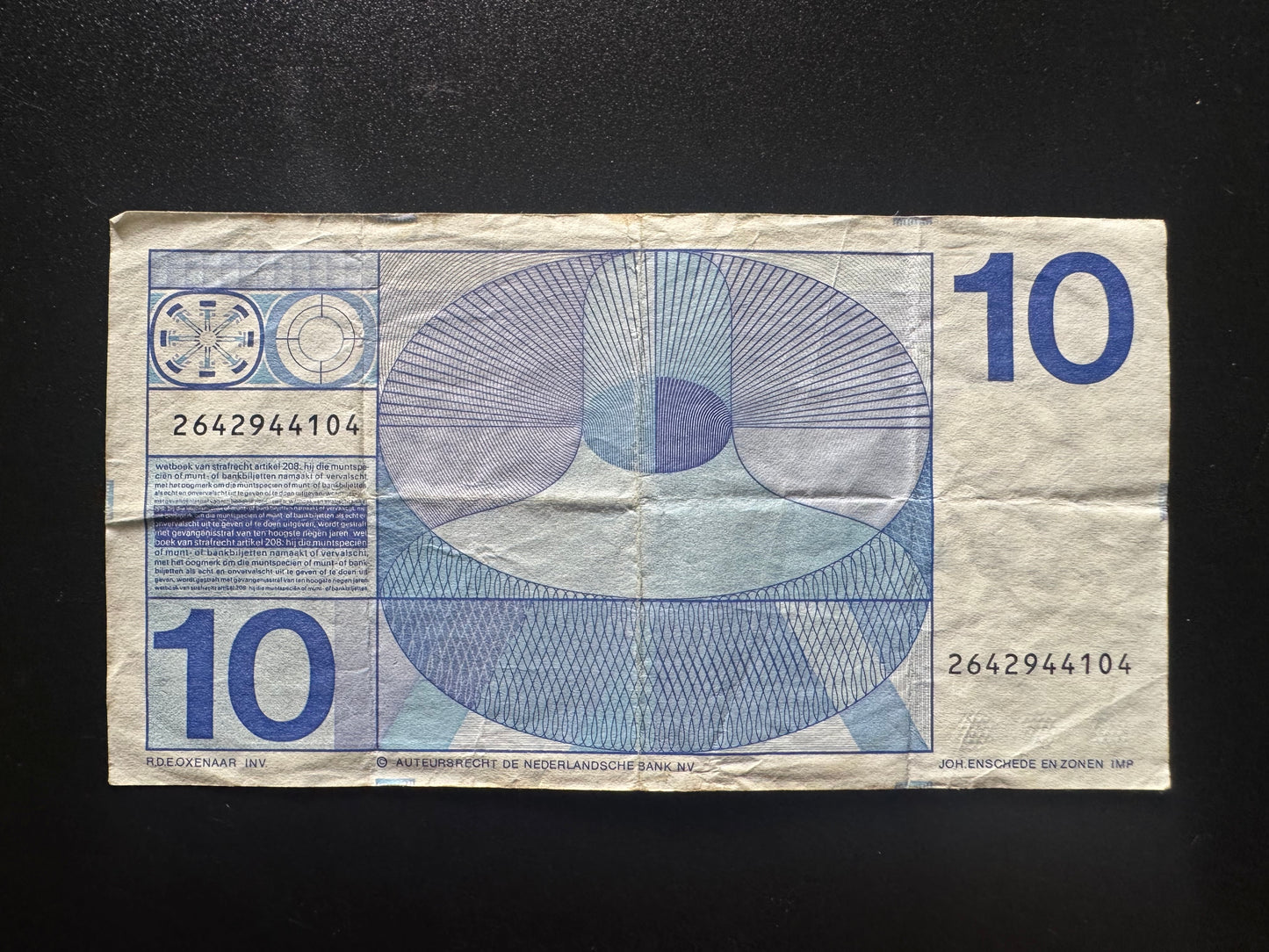 Netherlands 10 Guldens Banknote 1968 Old Circulated Paper Bank Bills P-91