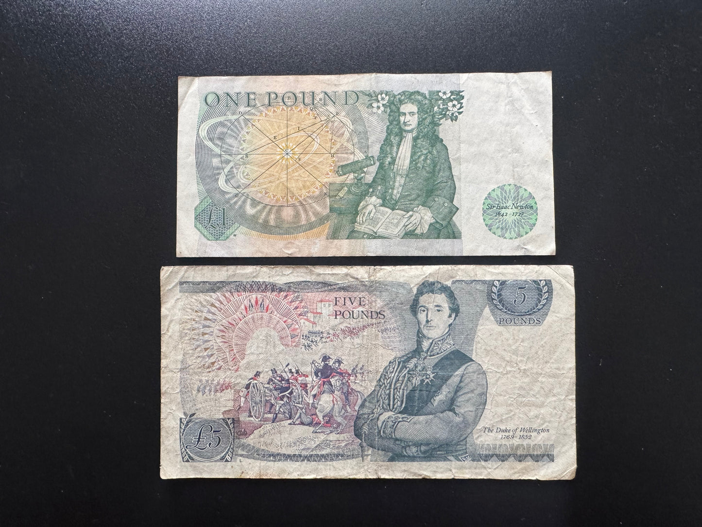 England 1, 5 Pounds GBP Banknotes 1971-1991 old Circulated Bank Bills 2pcs/Lot