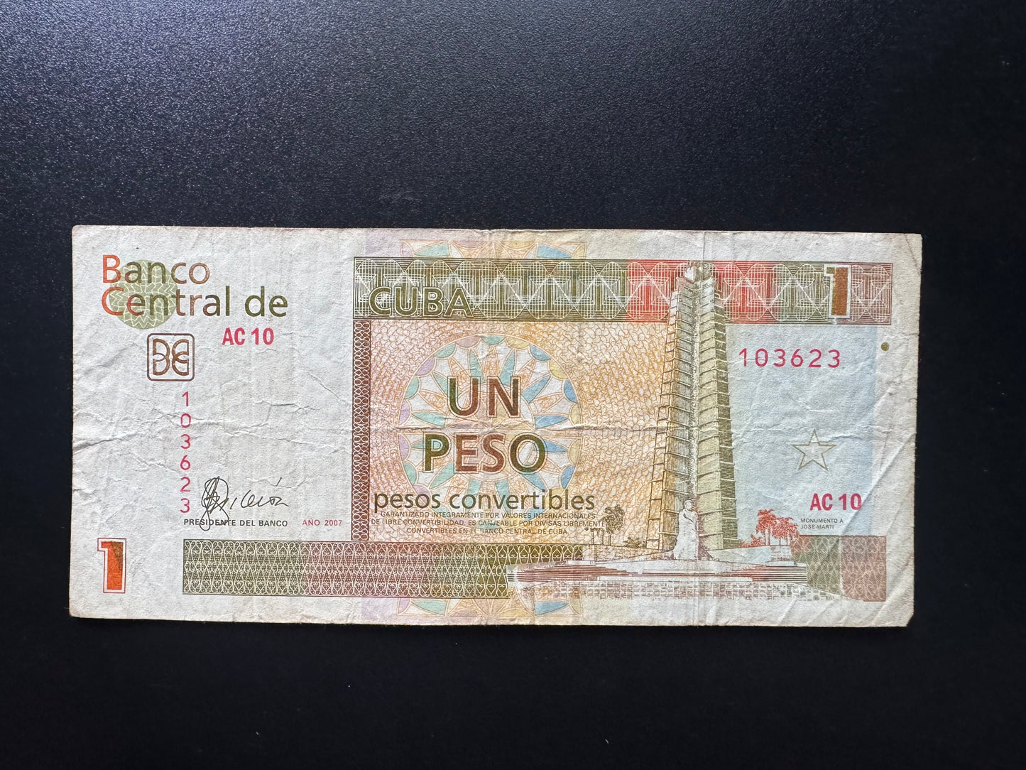 Cuba 1 Peso Banknote 2007 Old Circulated Banknote Bank Bill P-FX46