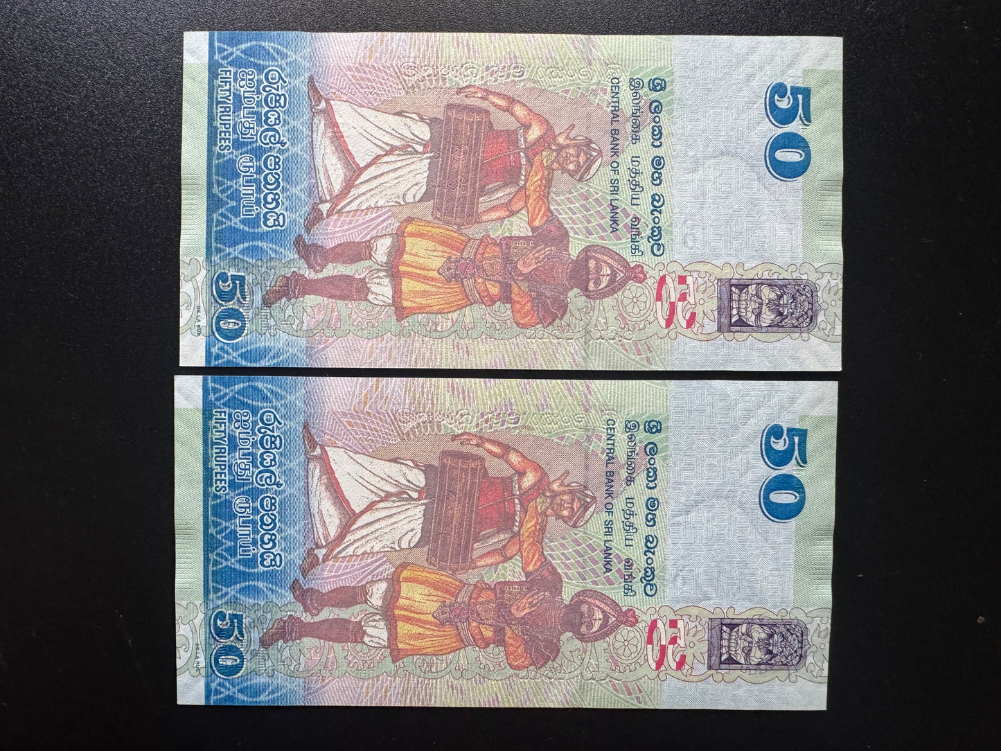 Sri Lanka 50 Rupees Banknotes UNC Z Replacement Notes S/N Consecutive Numbers Pair
