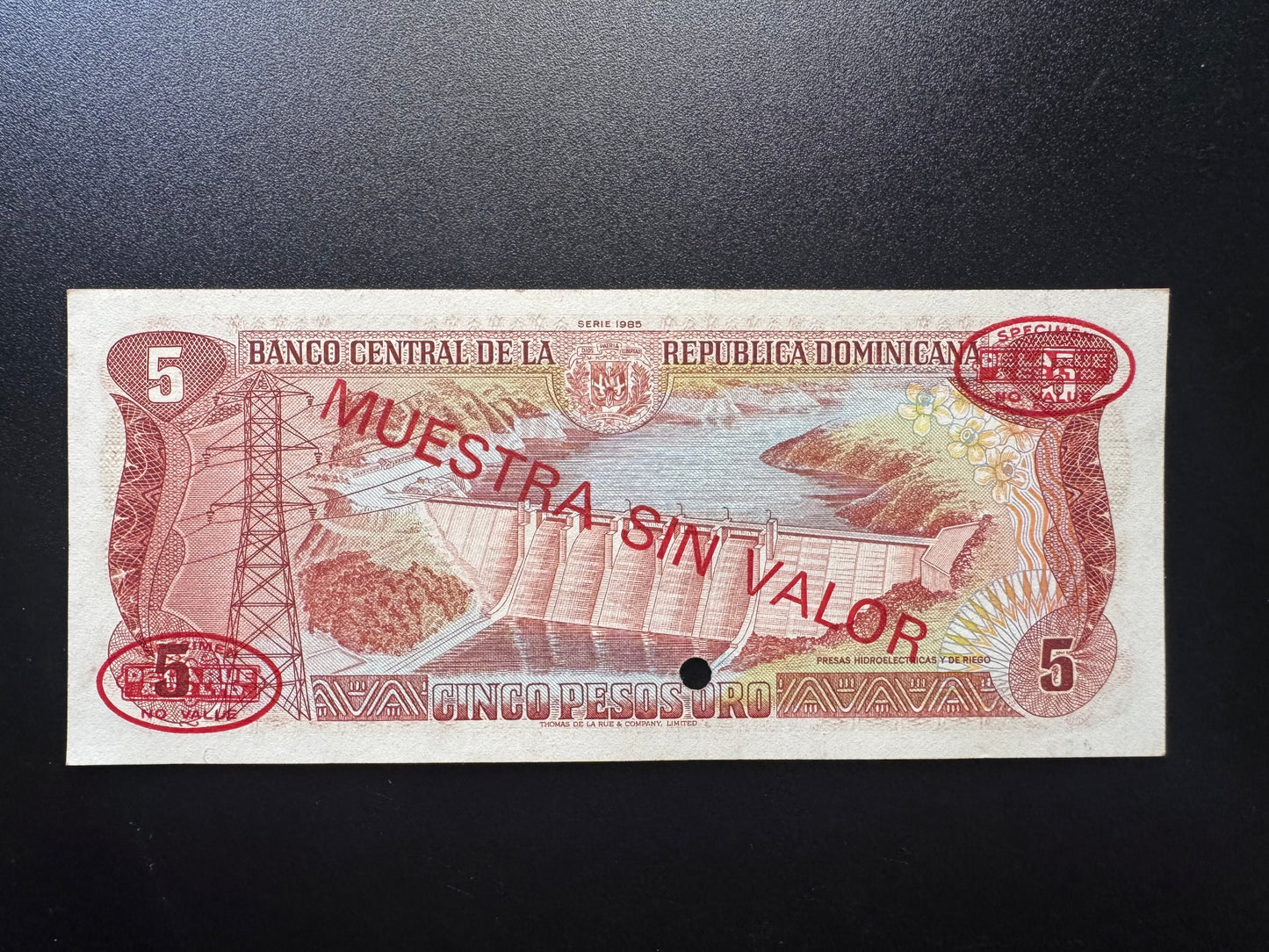 Dominican Republic 5 Pesos Banknote 1985 Old UNC Specimen Paper Bank Bill P-146