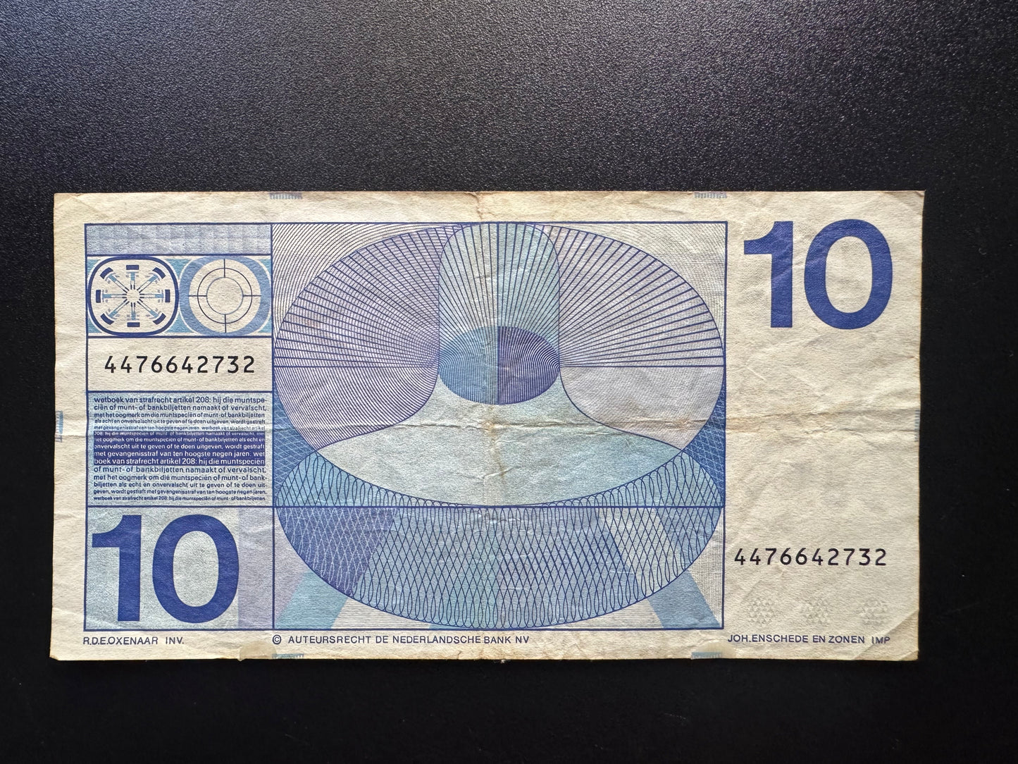 Netherlands 10 Guldens Banknote 1968 Old Circulated Paper Money Bank Bill P-91