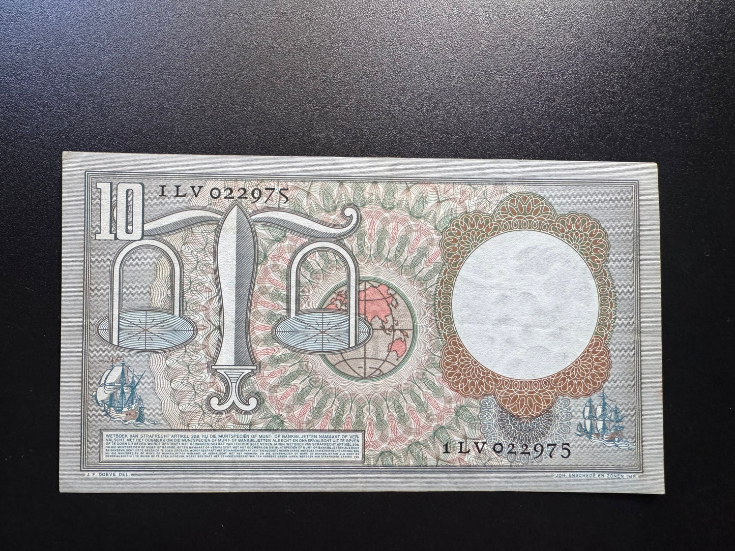 Netherlands 10 Gulden Banknote 1953 Old XF Paper Money Bank Bill P-85