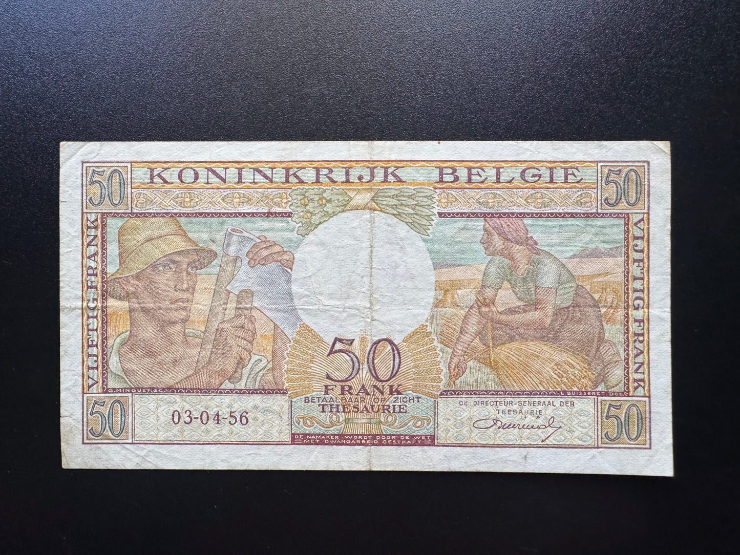 Belgium 50 Francs Banknote 1956 old Circulated Paper Money P-133