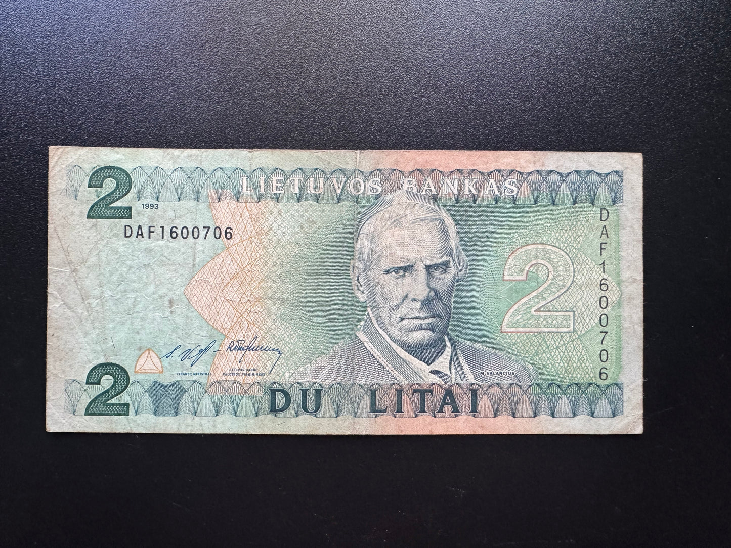 Lithuania 2 Litas Banknote 1993 Old Circulated Paper Money Bank Bill P-54