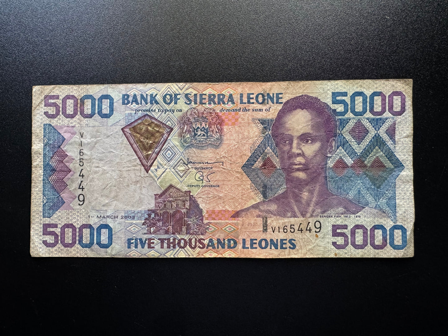 Sierra Leone 5000 Leones Old Banknote 2003 Old Circultad Paper Bank Bill P-27b