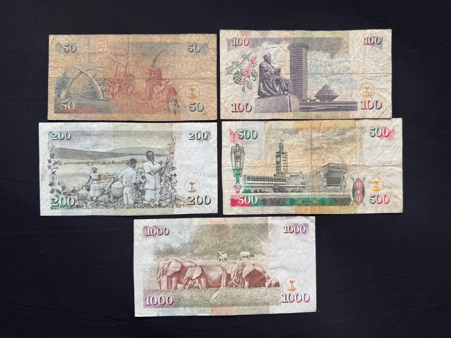 Kenya 50, 100, 200, 500, 1000 Shillings Banknotes 2005-2010 Bills 5pcs / Lot