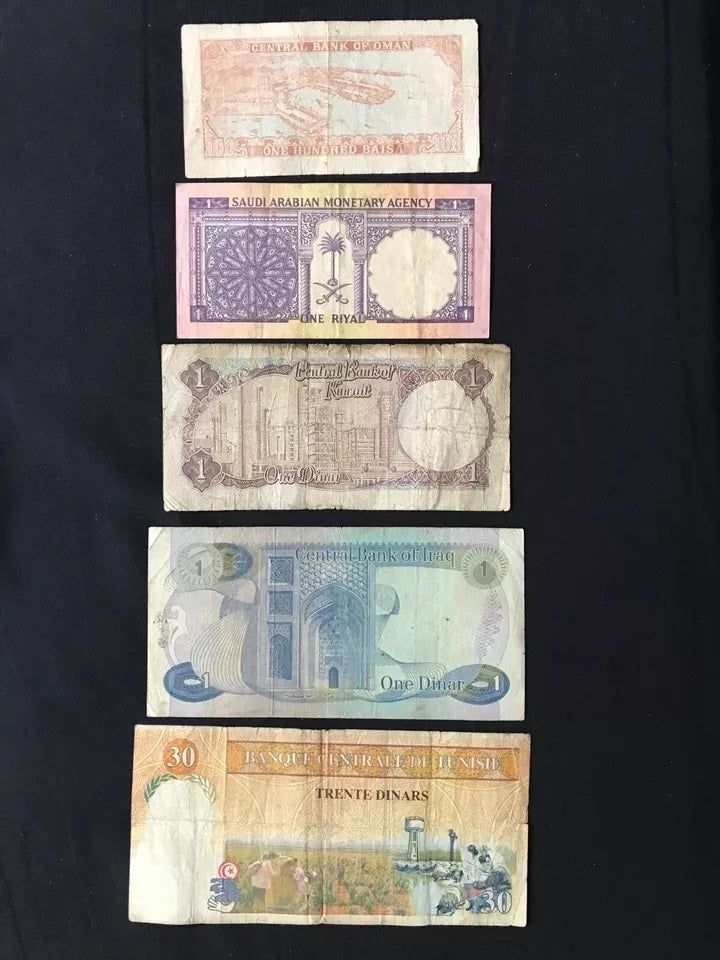 Arabic Countries Banknotes lot 5/pcs Circulated Rare Paper Money Bank Bills