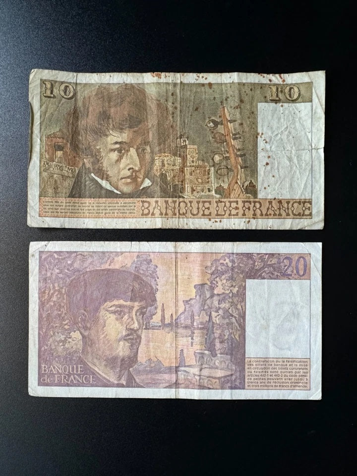France 10, 20 Francs Banknotes 1975-1997 old Paper Bank Bill Notes 2Pcs / Lot