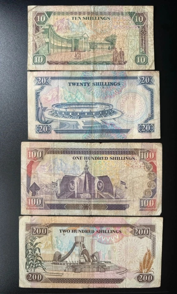 Kenya 10, 20, 100, 200 Shillings Banknotes 1991-92-93 Old Paper Bills 4pcs/Lot