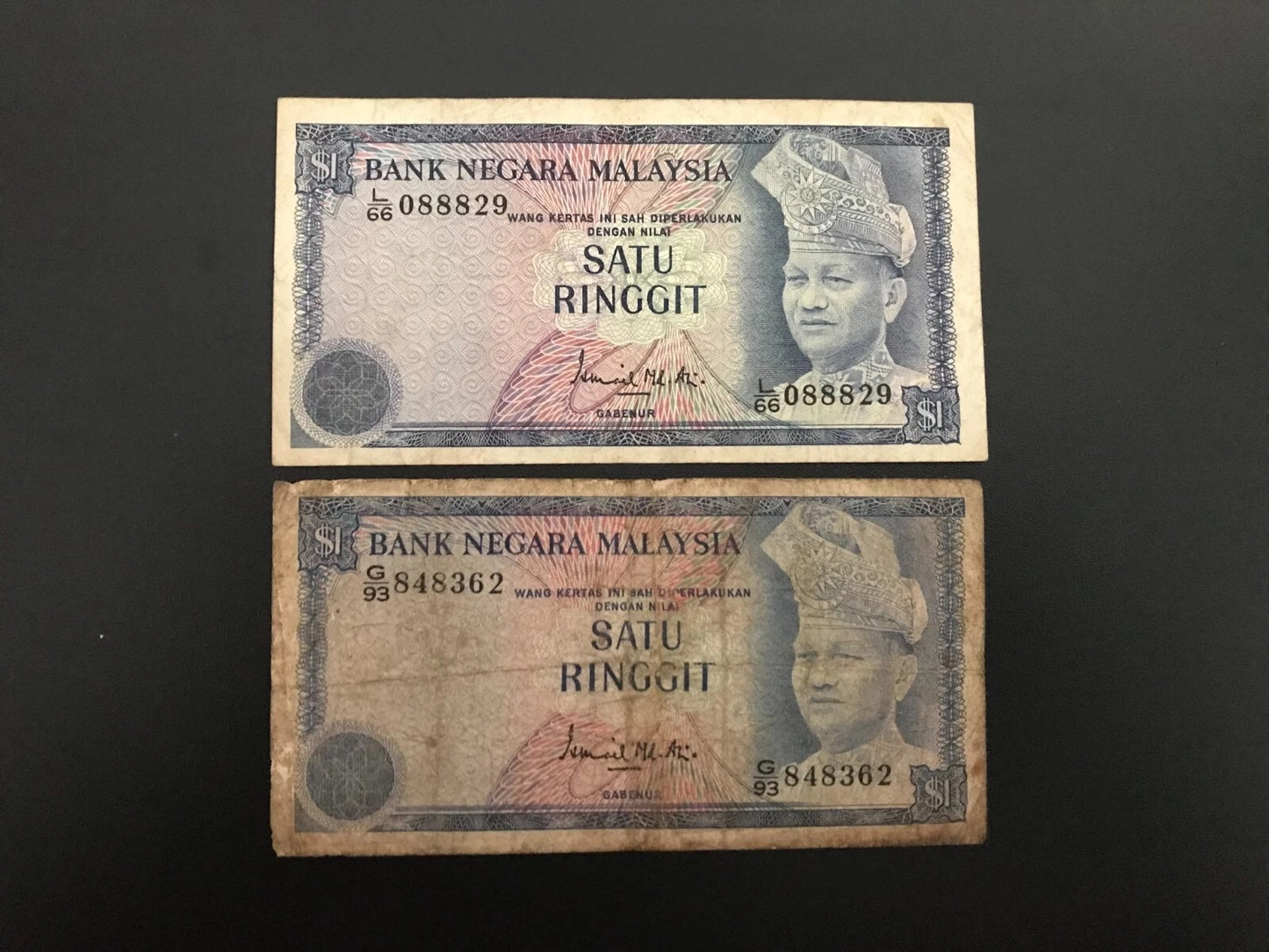 Malaysia 1 Ringgit Banknotes 1967 Old Circulated First Issue Bank Bills 2pcs/ Lot P-1