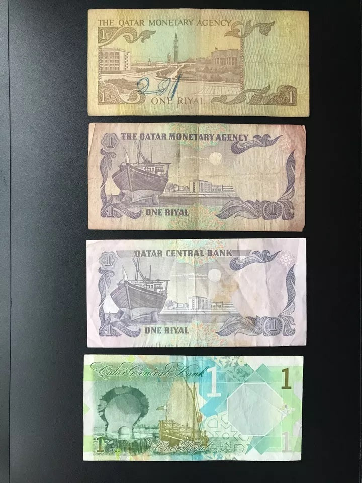Qatar 1 Riyal Banknotes 1980-1985-1996-2020 Issue Old Bank Bills 4Pcs/Lot