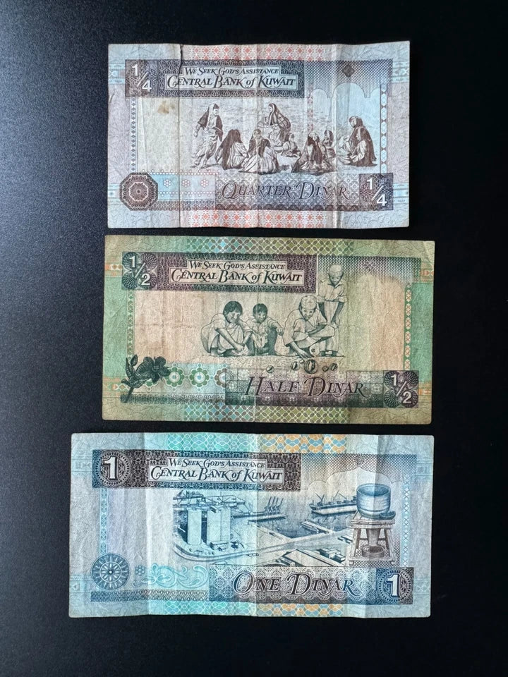 Kuwait 1/4, 1/2, 1 Dinars Banknotes old Circulated Paper Bank Bills 3Pcs/Lot