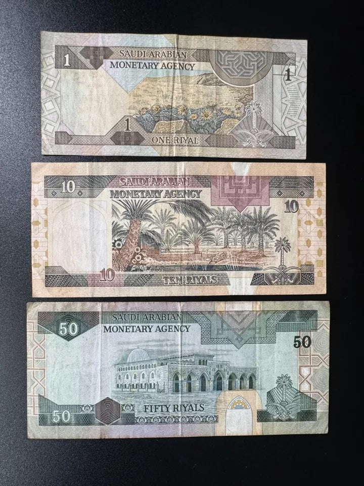 Saudi Arabia 1, 5, 50 Riyals Banknotes 1983 VF-Circulated Bank Bills 3Pcs/Lot