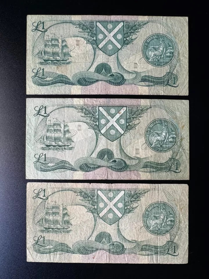 Scotland 1 Pound Banknotes 1977-1979-1983 Old Circulated 3 type Bills 3Pcs/Lot