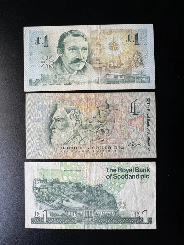 Scotland 1 Pound Banknotes 1994-1997-2001 Old VF-Circulated 3 type Bank Bills Lot