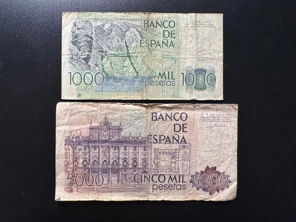 Espana/ Spain 1000, 5000 Pesetas Banknotes 1979 Old Circulated Bills 2 Pcs/ Lot