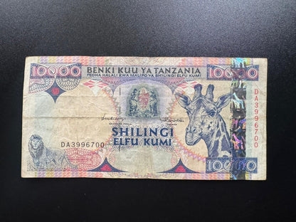 Tanzania 500, 5000, 10 000 Shillings Banknotes 1997 Old Circulated Paper Bank Bills 3Pcs/Lot
