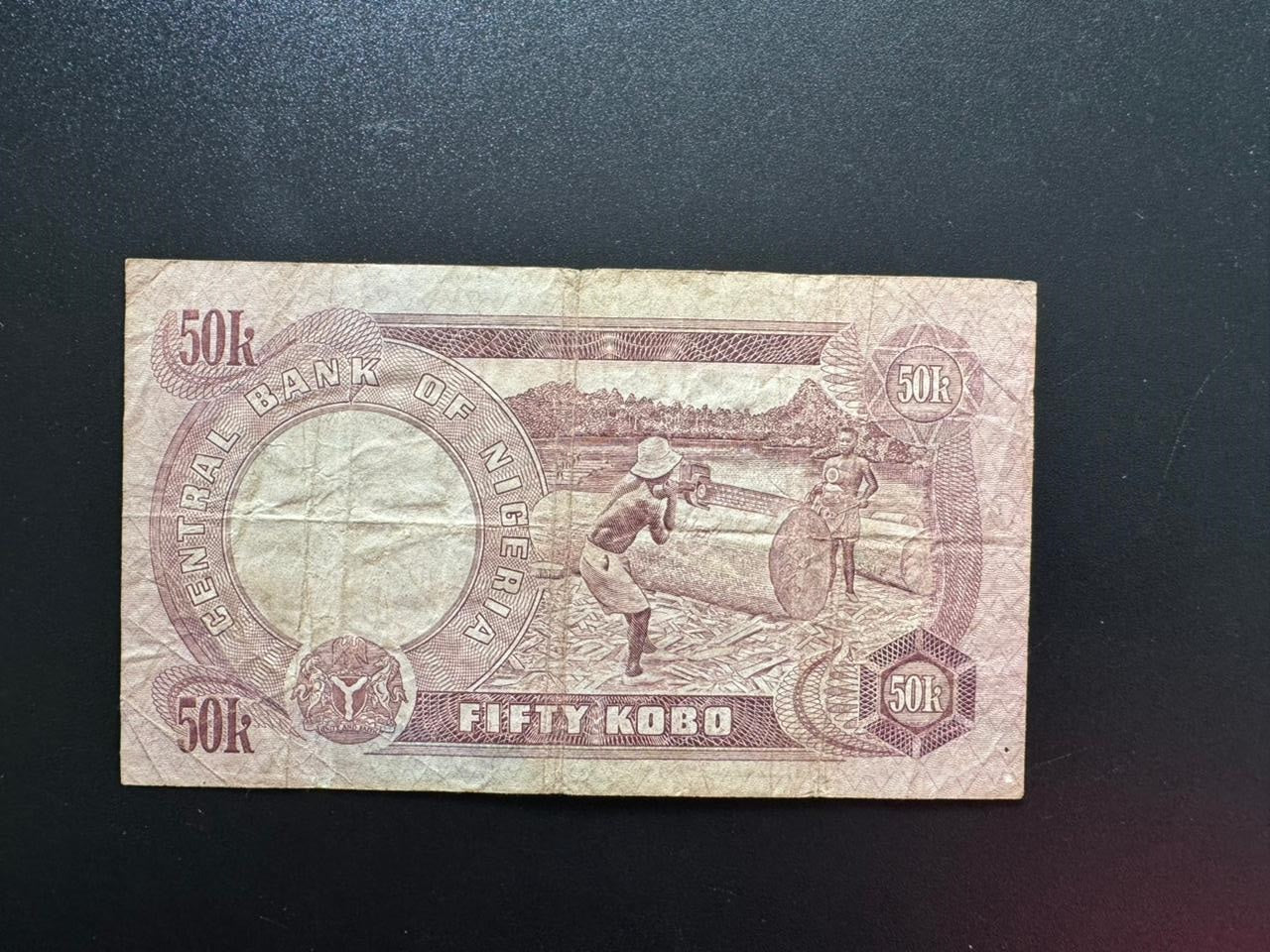 Nigeria 50 Kobe Banknote 1973-1978 Old Circulated Paper Bank Bill P-14g