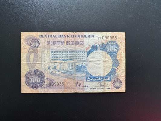 Nigeria 50 Kobe Banknote 1973-1978 Old Circulated Paper Bank Bill P-14g