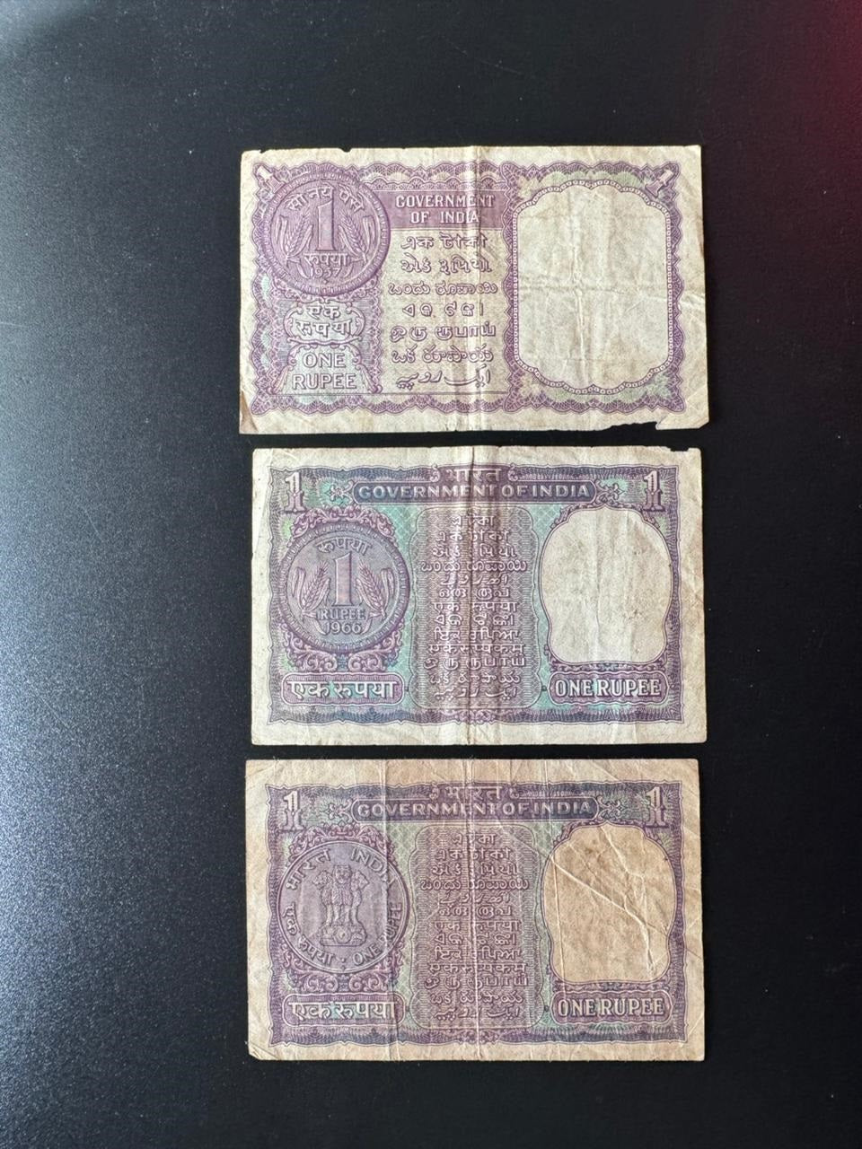 India 1 Rupee Banknotes 1957-1966-1969 Old Circulated Rare 3 type Bills