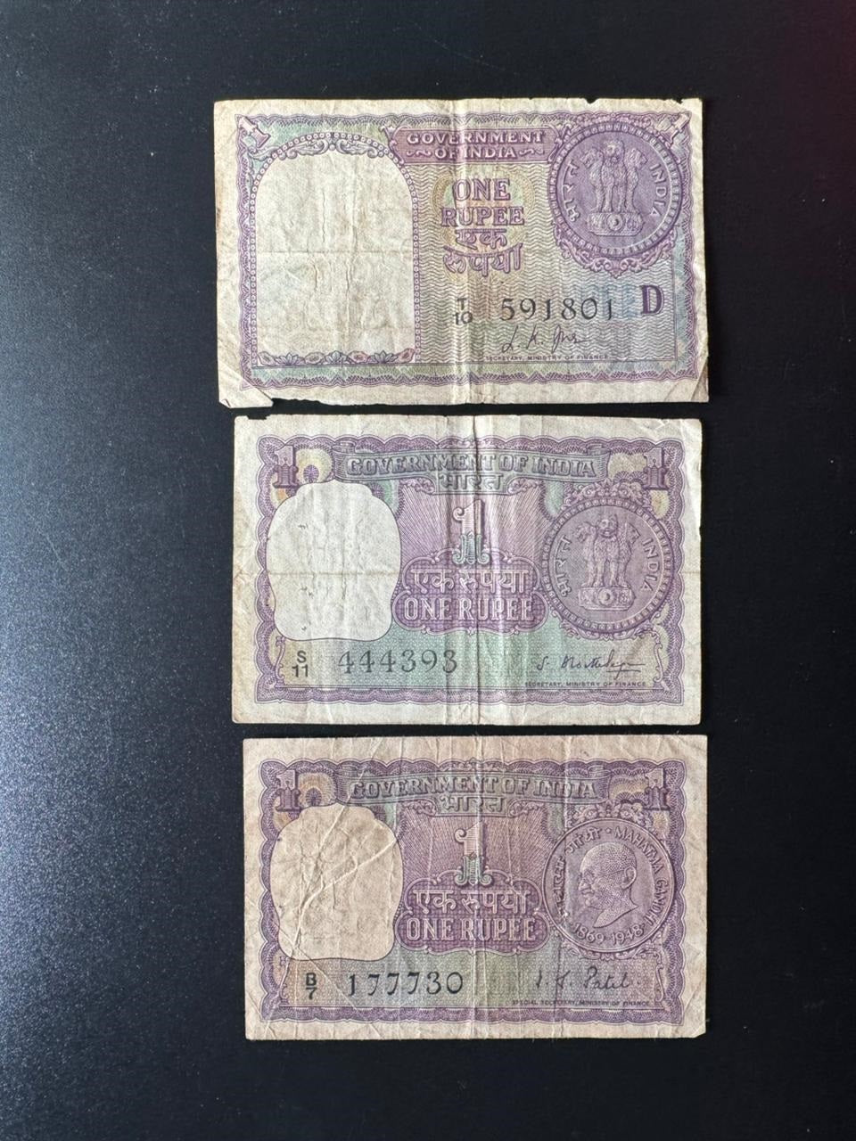 India 1 Rupee Banknotes 1957-1966-1969 Old Circulated Rare 3 type Bills