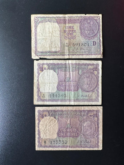 India 1 Rupee Banknotes 1957-1966-1969 Old Circulated Rare 3 type Bills