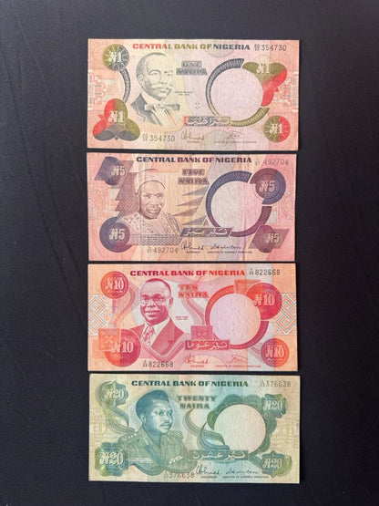 Nigeria 1 ,5, 10, 20 Naira Banknotes 2003-2005 VF Paper Bank Bills 4pcs/ Lots