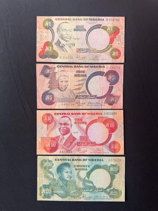 Nigeria 1 ,5, 10, 20 Naira Banknotes 2003-2005 VF Paper Bank Bills 4pcs/ Lots