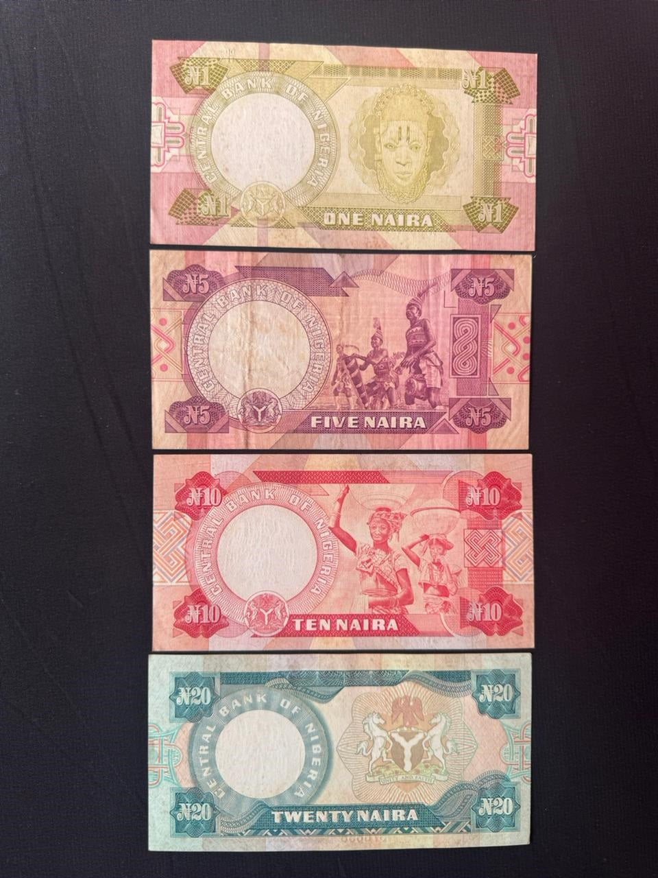 Nigeria 1 ,5, 10, 20 Naira Banknotes 2003-2005 VF Paper Bank Bills 4pcs/ Lots