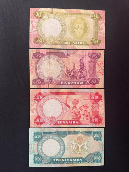 Nigeria 1 ,5, 10, 20 Naira Banknotes 2003-2005 VF Paper Bank Bills 4pcs/ Lots